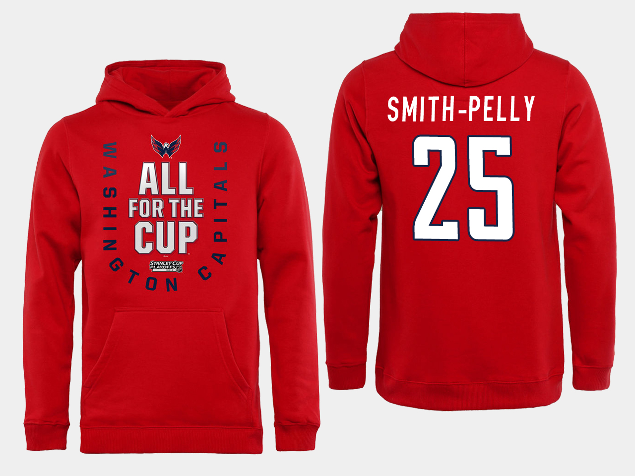 Men NHL Washington Capitals 25 Smith Pelly Red All for the Cup Hoodie